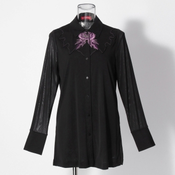 【COMING SOON】Butterfly flower embroidery on net ブラウス