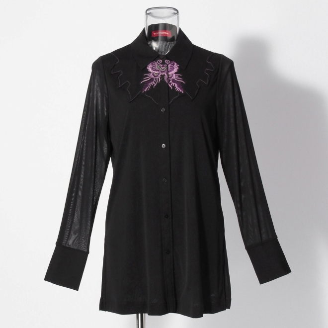 【COMING SOON】Butterfly flower embroidery on net ブラウス