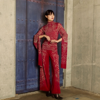 【COMING SOON】Opera shadow print on stretch net ブラウス