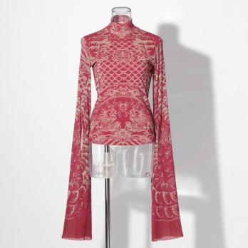 【COMING SOON】Opera shadow print on stretch net ブラウス 詳細画像