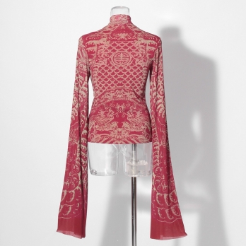 【COMING SOON】Opera shadow print on stretch net ブラウス 詳細画像