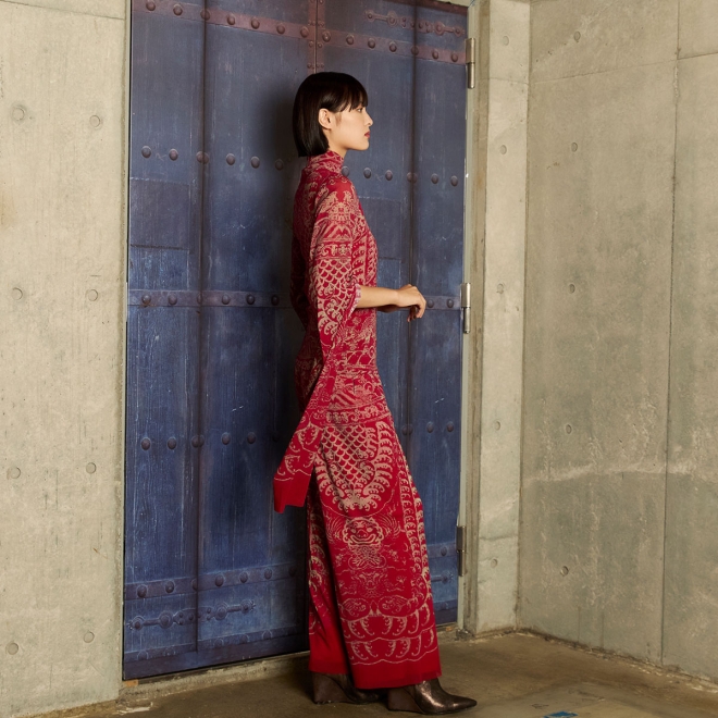 【COMING SOON】Opera shadow print on stretch net ブラウス 詳細画像 赤系マルチ 4