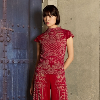 【COMING SOON】Opera shadow print on stretch net ブラウス