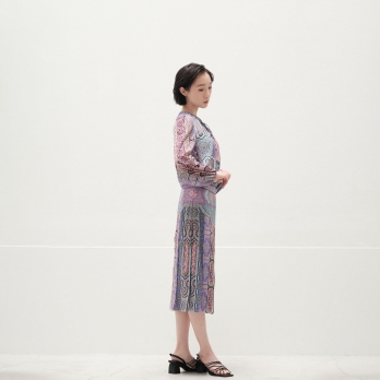 Palace bird printed on stretch net ブラウス 詳細画像