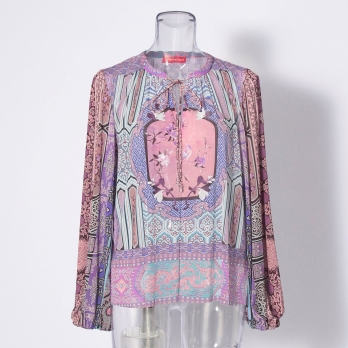 Palace bird printed on stretch net ブラウス 詳細画像