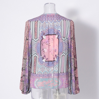 Palace bird printed on stretch net ブラウス 詳細画像