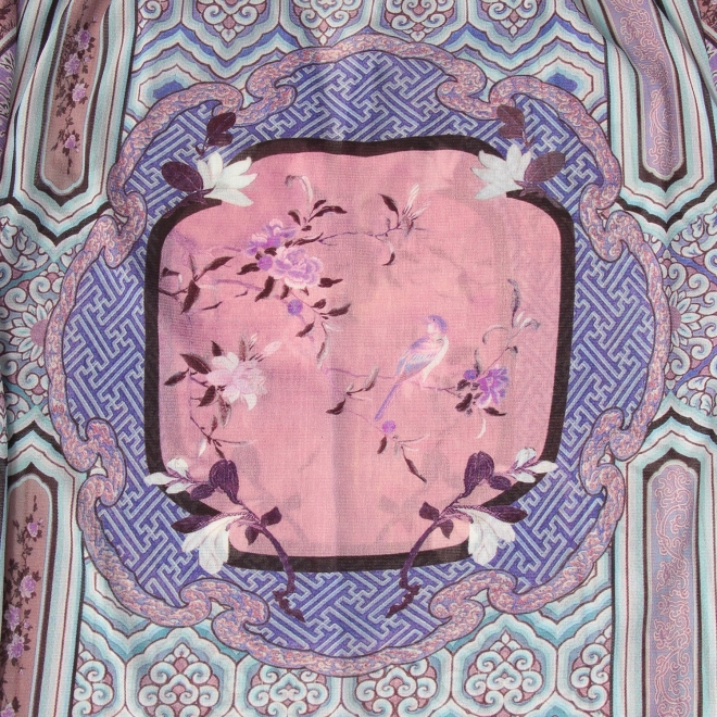 Palace bird printed on stretch net ブラウス 詳細画像 パープル系マルチ 10