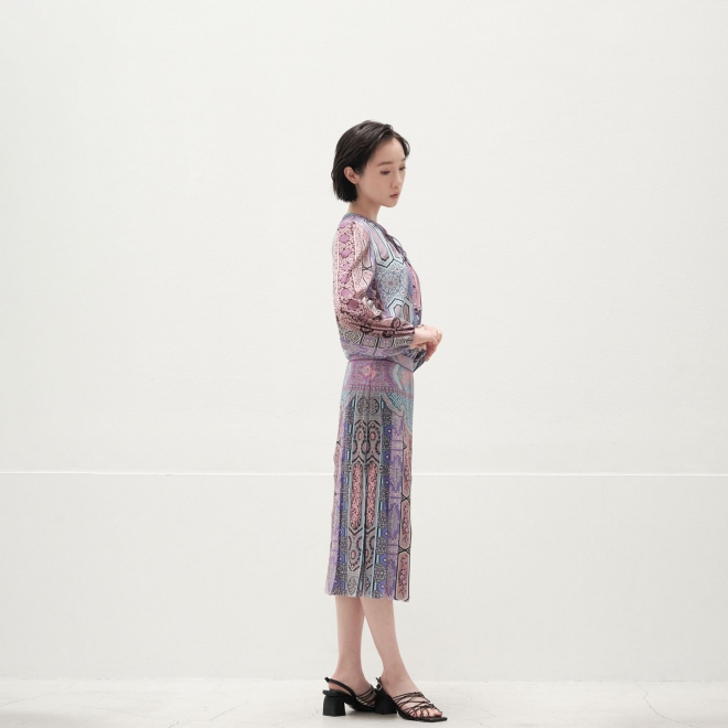 Palace bird printed on stretch net ブラウス 詳細画像 パープル系マルチ 3