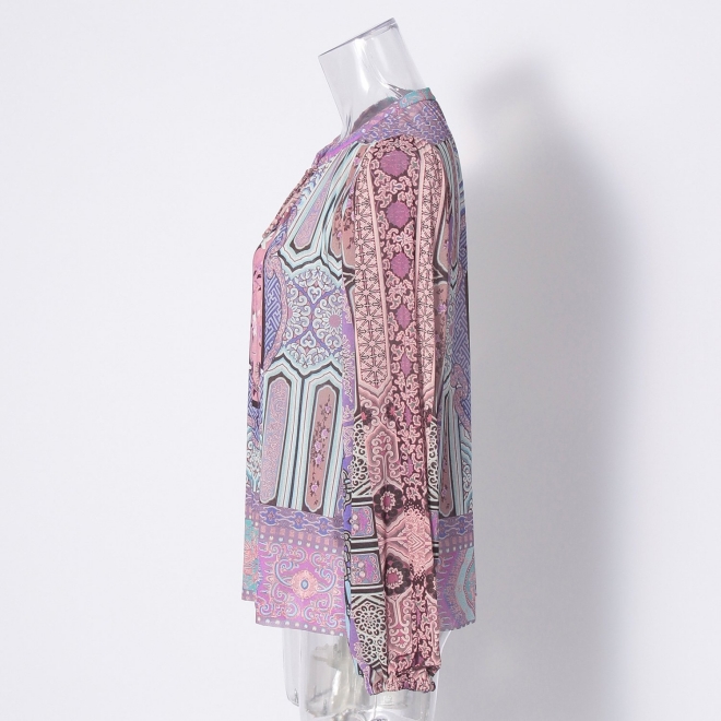 Palace bird printed on stretch net ブラウス 詳細画像 パープル系マルチ 6