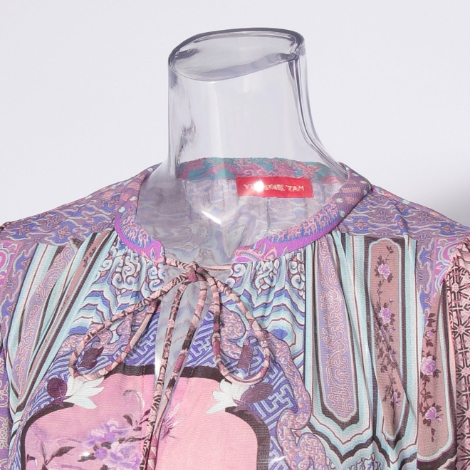 Palace bird printed on stretch net ブラウス 詳細画像 パープル系マルチ 8