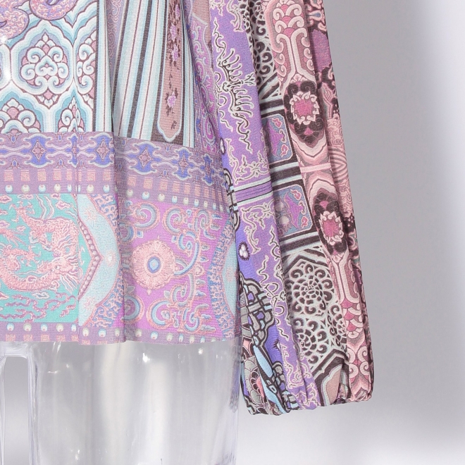 Palace bird printed on stretch net ブラウス 詳細画像 パープル系マルチ 9