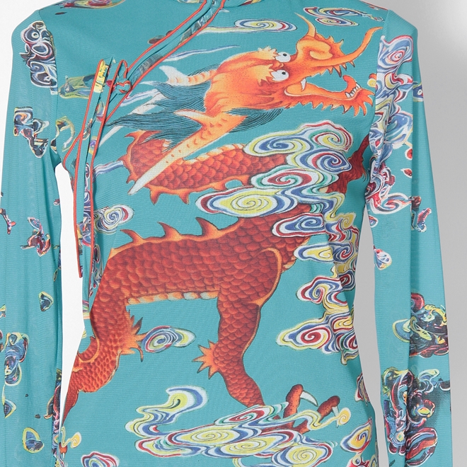 Ceramic dragon print on stretch net ブラウス 詳細画像 ブルー系マルチ 5