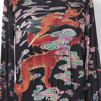 Ceramic dragon print on stretch net ブラウス 詳細画像