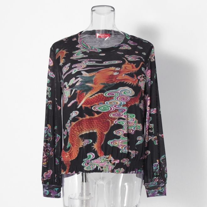 Ceramic dragon print on stretch net ブラウス 詳細画像 黒系マルチ 5