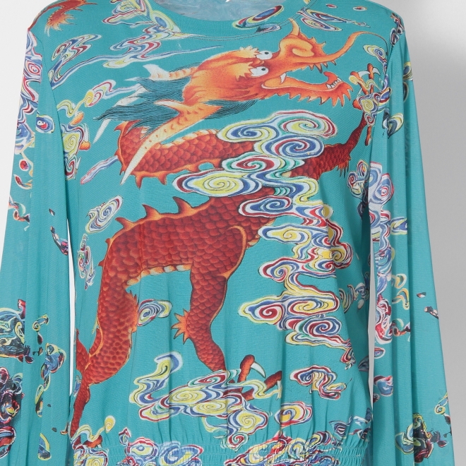 Ceramic dragon print on stretch net ブラウス 詳細画像 ブルー系マルチ 4