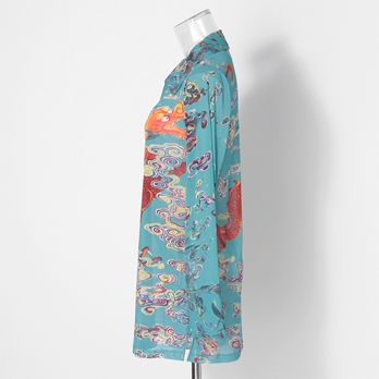 Ceramic dragon print on stretch net ブラウス 詳細画像
