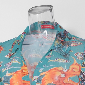 Ceramic dragon print on stretch net ブラウス 詳細画像
