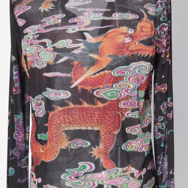Ceramic dragon print on stretch net ブラウス 詳細画像 黒系マルチ 2