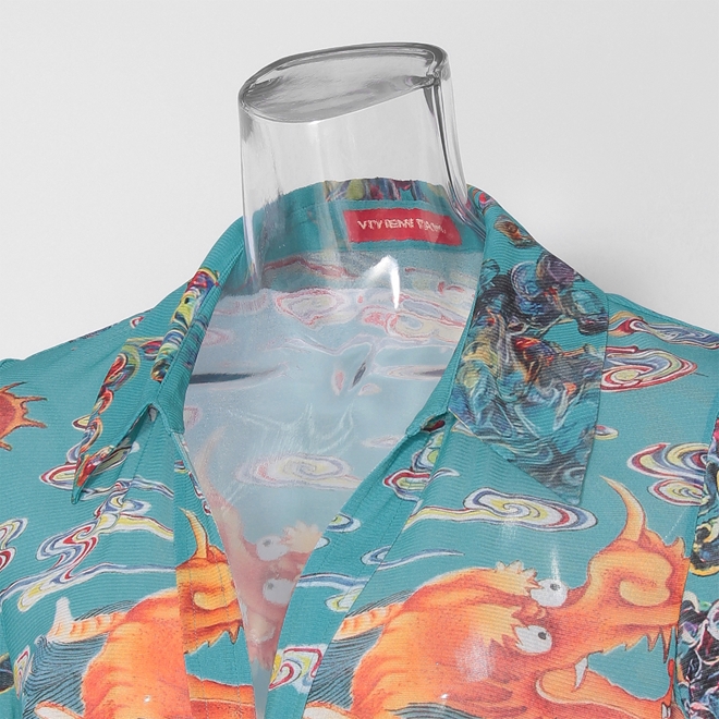 Ceramic dragon print on stretch net ブラウス 詳細画像 ブルー系マルチ 4