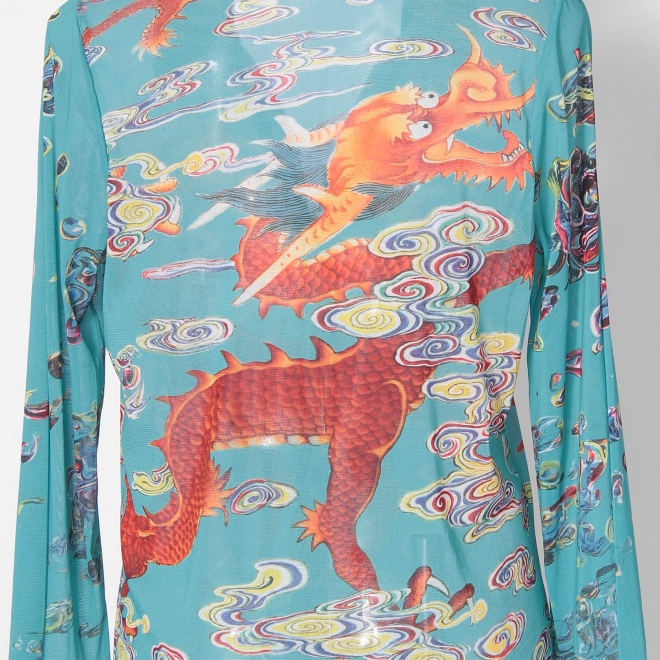 Ceramic dragon print on stretch net ブラウス 詳細画像 ブルー系マルチ 5