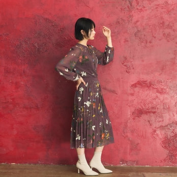 Floral inlay print on net ブラウス 詳細画像