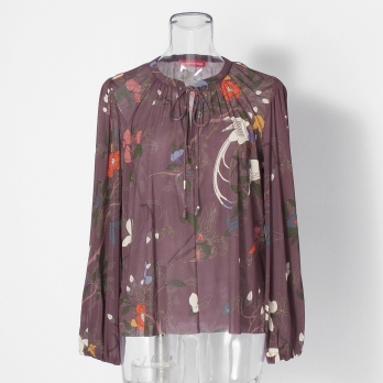Floral inlay print on net ブラウス 詳細画像
