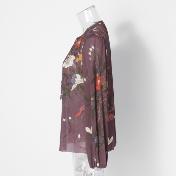 Floral inlay print on net ブラウス 詳細画像