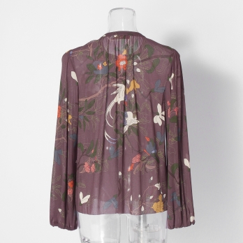 Floral inlay print on net ブラウス 詳細画像
