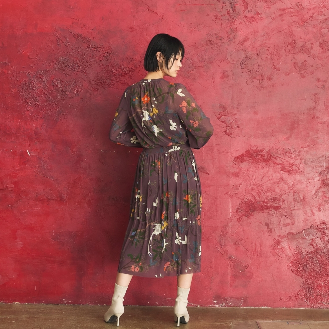 Floral inlay print on net ブラウス 詳細画像 パープル系マルチ 3