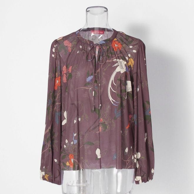 Floral inlay print on net ブラウス 詳細画像 パープル系マルチ 5