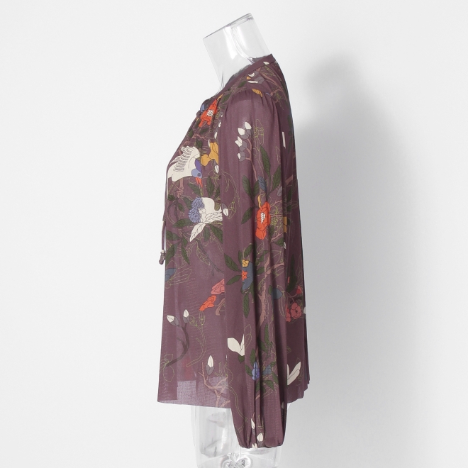 Floral inlay print on net ブラウス 詳細画像 パープル系マルチ 6