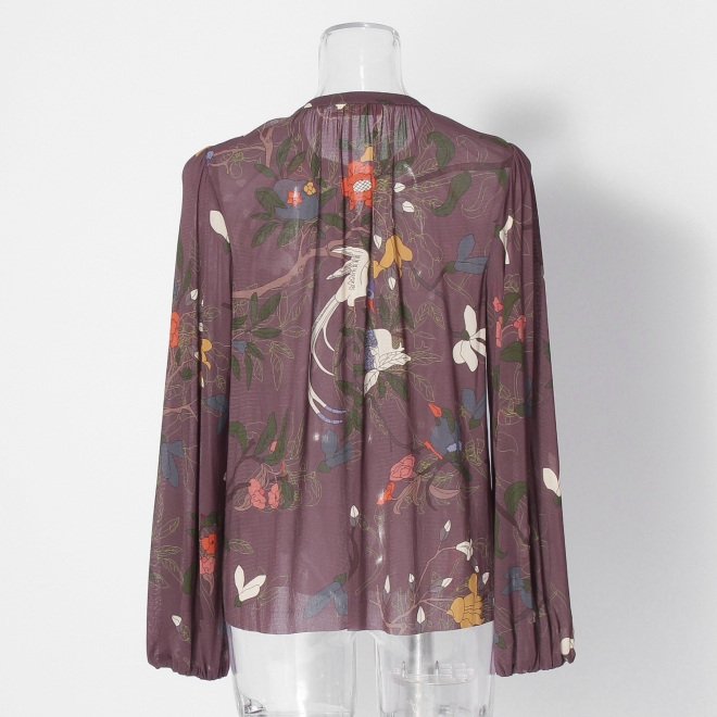 Floral inlay print on net ブラウス 詳細画像 パープル系マルチ 7