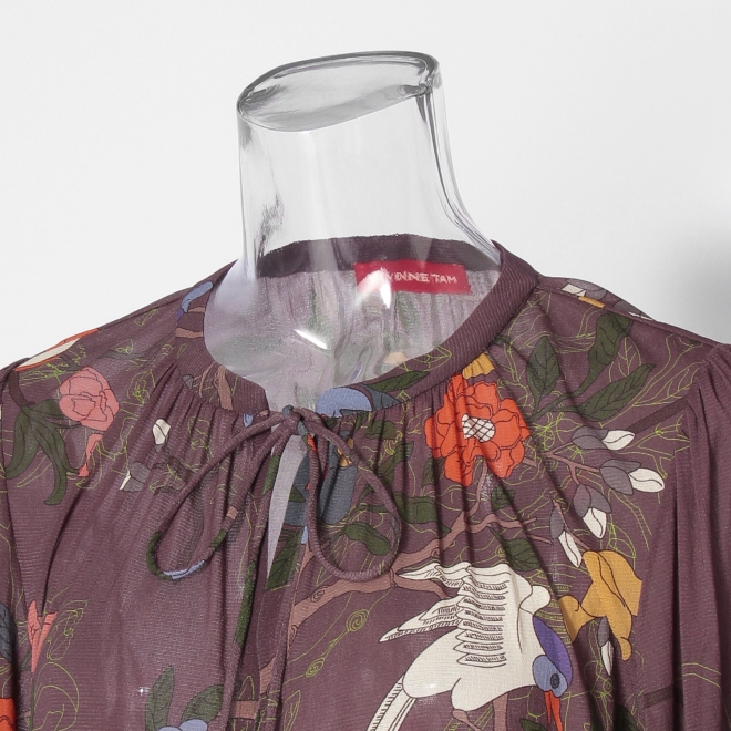 Floral inlay print on net ブラウス 詳細画像 パープル系マルチ 8