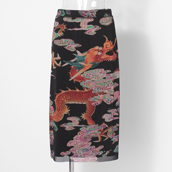 Ceramic dragon print on stretch net スカート