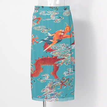 Ceramic dragon print on stretch net スカート 詳細画像