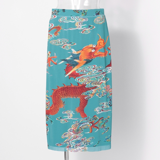 Ceramic dragon print on stretch net スカート