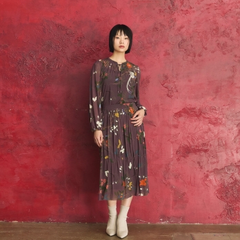 Floral inlay print on net スカート