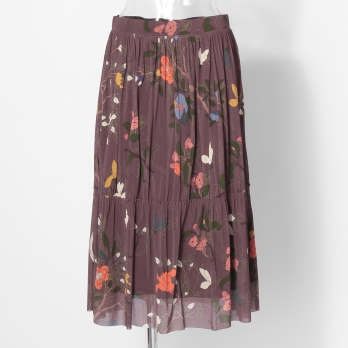 Floral inlay print on net スカート 詳細画像