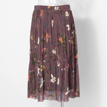 Floral inlay print on net スカート 詳細画像