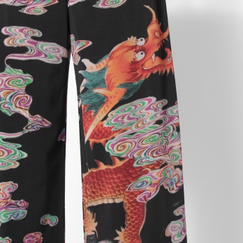 Ceramic dragon print on stretch net パンツ 詳細画像