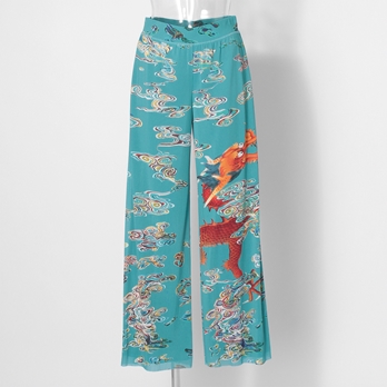Ceramic dragon print on stretch net パンツ 詳細画像