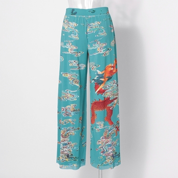 Ceramic dragon print on stretch net パンツ 詳細画像