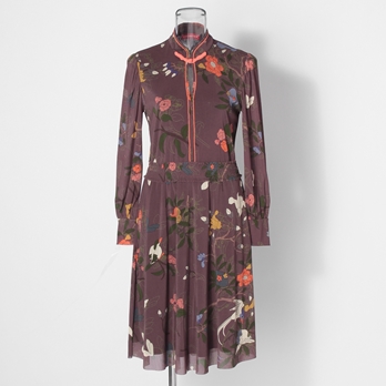 Floral inlay print on net ドレス