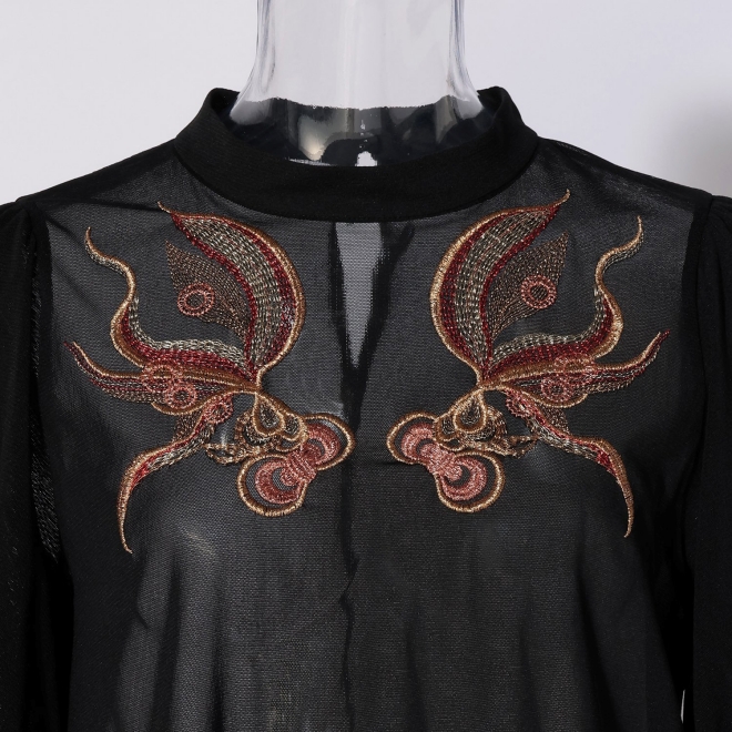 Gold fish embroidery ブラウス 詳細画像 ブラック 6