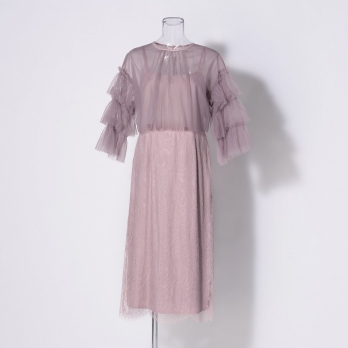 【DRESS COLLECTION】チュールフリルブラウス×レースドレス 詳細画像