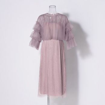 【DRESS COLLECTION】チュールフリルブラウス×レースドレス 詳細画像