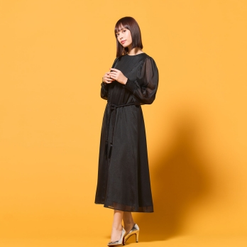 【DRESS COLLECTION】ベルト付シアースリーブドレス 詳細画像