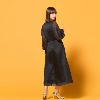 【DRESS COLLECTION】ベルト付シアースリーブドレス 詳細画像