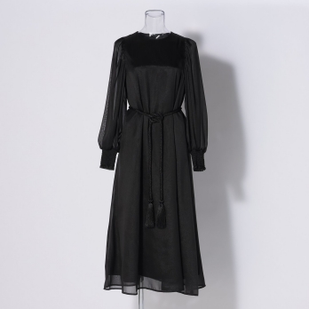 【DRESS COLLECTION】ベルト付シアースリーブドレス 詳細画像