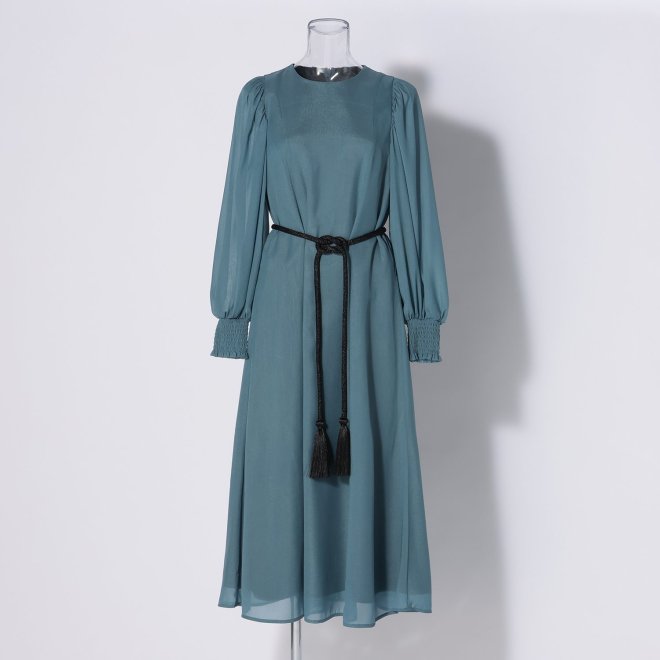 【DRESS COLLECTION】ベルト付シアースリーブドレス 詳細画像 ライトブルー 1